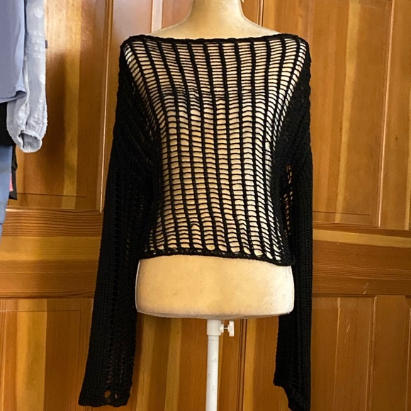 Knit Bell Sleeve Netted Sweater - Picture 2 of 15